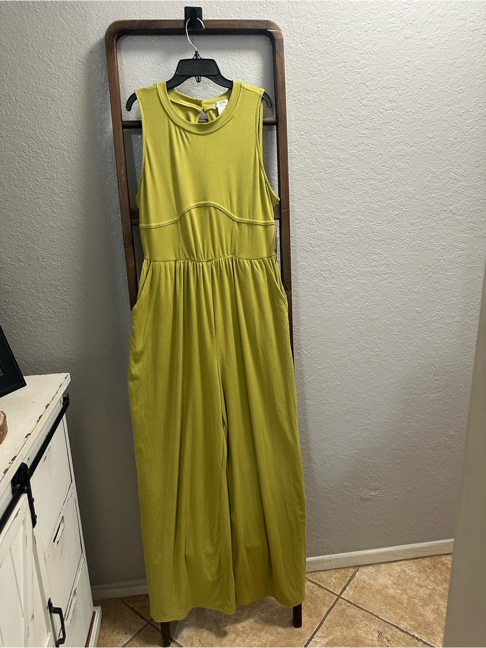 Sleeveless Lime-Green Wide-Leg Jumpsuit